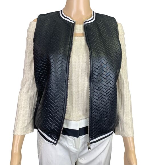 Vintage Alexandra Collection Womens Vest Faux Leather Chevron Black White Small - Picture 2 of 12